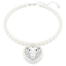 Ariana Grande X Swarovski Halskette mit Kristallperle, Herzschliff, Herz, Weiß, rhodiniert Ariana Grande X Swarovski Halskette mit Kristallperle, Herzschliff, Herz, Weiß, rhodiniert