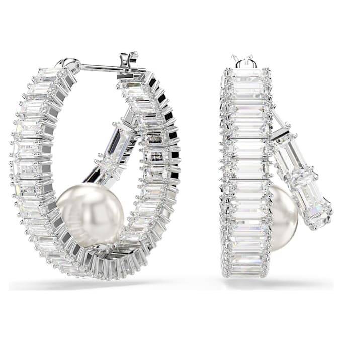 Ariana Grande X Swarovski Ohrringe mit Kristallperlen, Baguette-Schliff, weiß, rhodiniert Ariana Grande X Swarovski Ohrringe mit Kristallperlen, Baguette-Schliff, weiß, rhodiniert