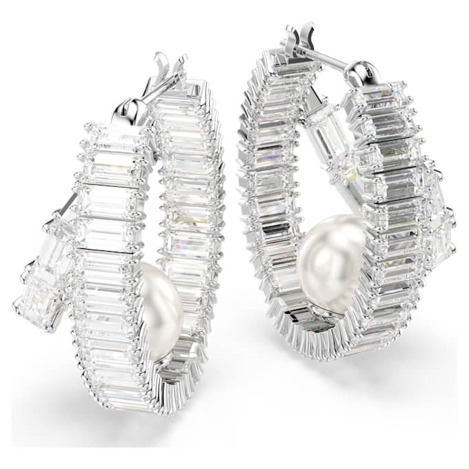 Ariana Grande X Swarovski Ohrringe mit Kristallperlen, Baguette-Schliff, weiß, rhodiniert Ariana Grande X Swarovski Ohrringe mit Kristallperlen, Baguette-Schliff, weiß, rhodiniert