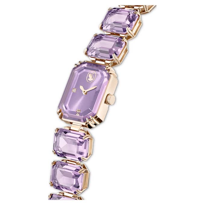 Armbanduhr mit achtkantigem Schliff, lila, champagnerfarbene Gold-PVD-Beschichtung Armbanduhr mit achtkantigem Schliff, lila, champagnerfarbene Gold-PVD-Beschichtung