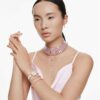 Matrix-Armband im Birnenschliff, rosa, vergoldet