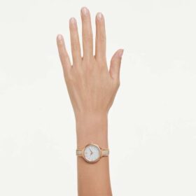 Crystalline-Armbanduhr „Swiss Made“, Metallarmband, beige, roségoldfarbenes Finish