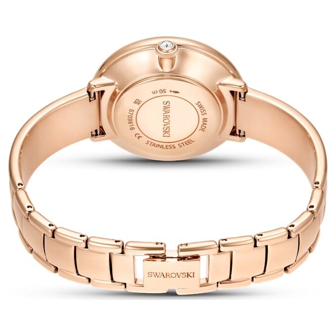 Crystalline-Armbanduhr „Swiss Made“, Metallarmband, weiß, roségoldfarben Crystalline-Armbanduhr „Swiss Made“, Metallarmband, weiß, roségoldfarben