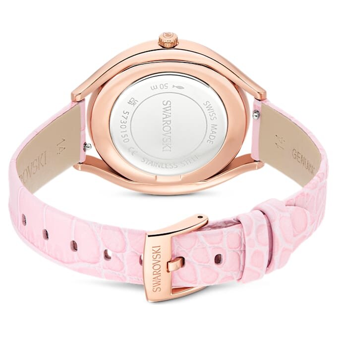 Crystalline Aura Uhr, Swiss Made, Lederarmband, Rosa, roségoldfarbenes Finish Crystalline Aura Uhr, Swiss Made, Lederarmband, Rosa, roségoldfarbenes Finish