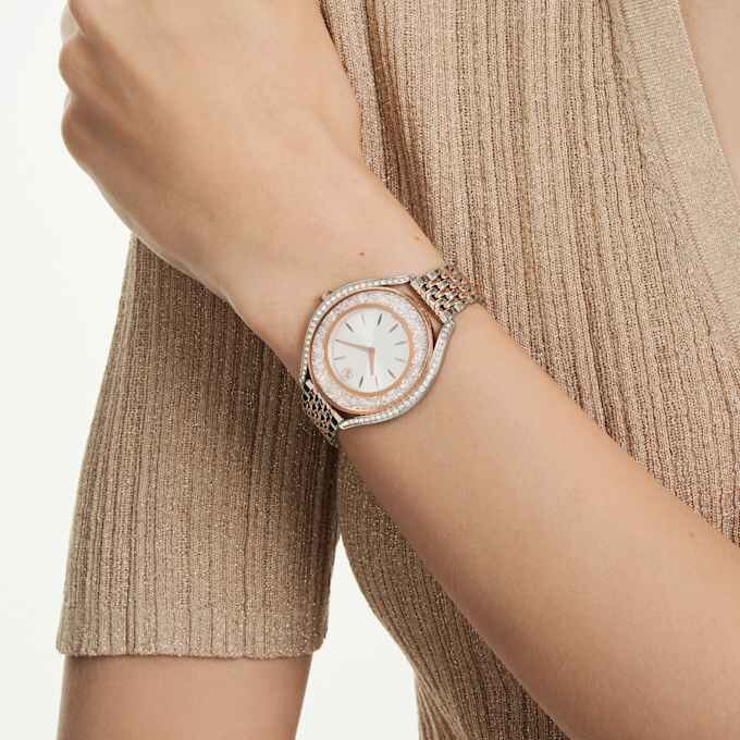 Crystalline Aura Uhr, Swiss Made, Metallarmband, Roségold-Farbton, gemischte Metalloberfläche Crystalline Aura Uhr, Swiss Made, Metallarmband, Roségold-Farbton, gemischte Metalloberfläche