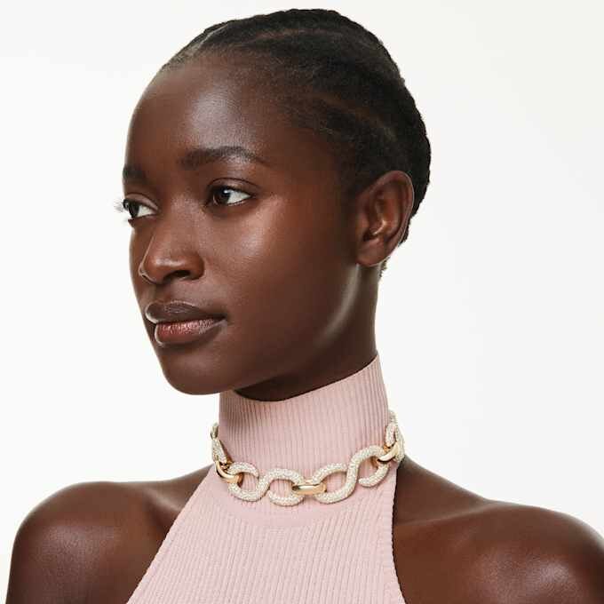 Dextera-Halsband mit rundgeschliffenen Kristallen, weiß, vergoldet Dextera-Halsband mit rundgeschliffenen Kristallen, weiß, vergoldet