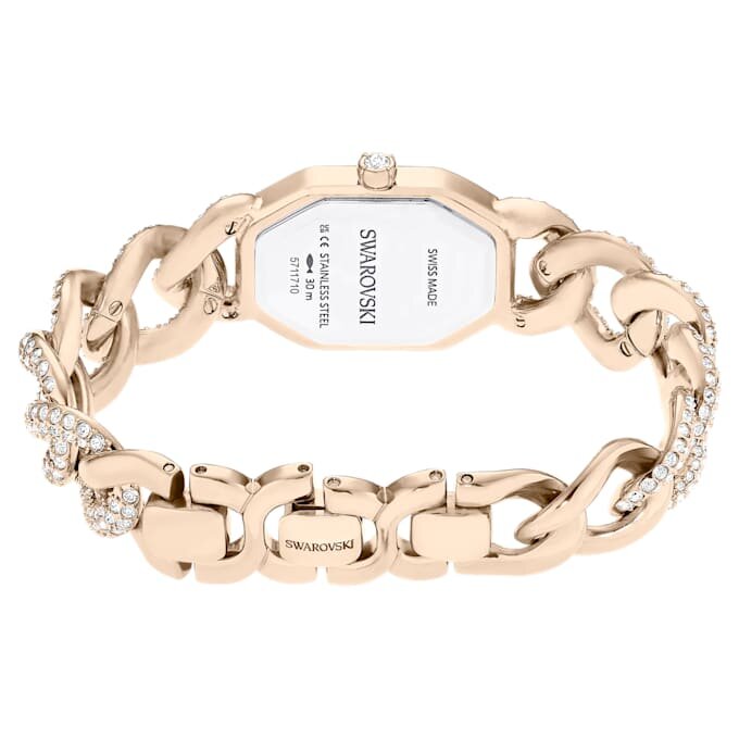 Dextera Kettenuhr Swiss Made, Kristallarmband, Weiß, champagnerfarbene Goldoptik Dextera Kettenuhr Swiss Made, Kristallarmband, Weiß, champagnerfarbene Goldoptik