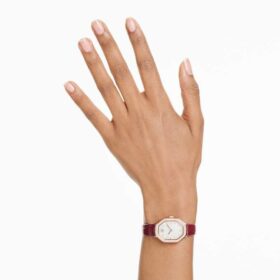 Dextera Octagon Uhr, Swiss Made, Lederarmband, rot, roségoldfarben