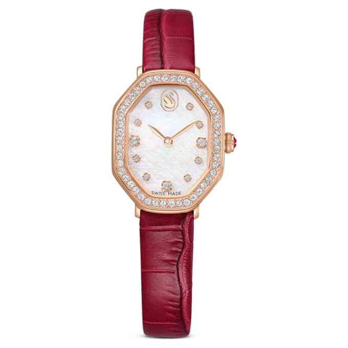 Dextera Octagon Uhr, Swiss Made, Lederarmband, rot, roségoldfarben Dextera Octagon Uhr, Swiss Made, Lederarmband, rot, roségoldfarben