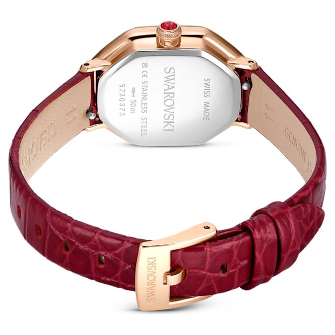 Dextera Octagon Uhr, Swiss Made, Lederarmband, rot, roségoldfarben Dextera Octagon Uhr, Swiss Made, Lederarmband, rot, roségoldfarben