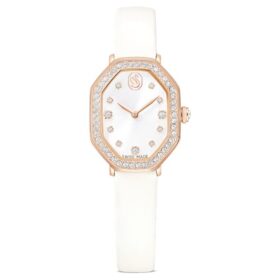 Dextera Octagon Uhr Swiss Made, Lederarmband, Weiß, roségoldfarbenes Finish