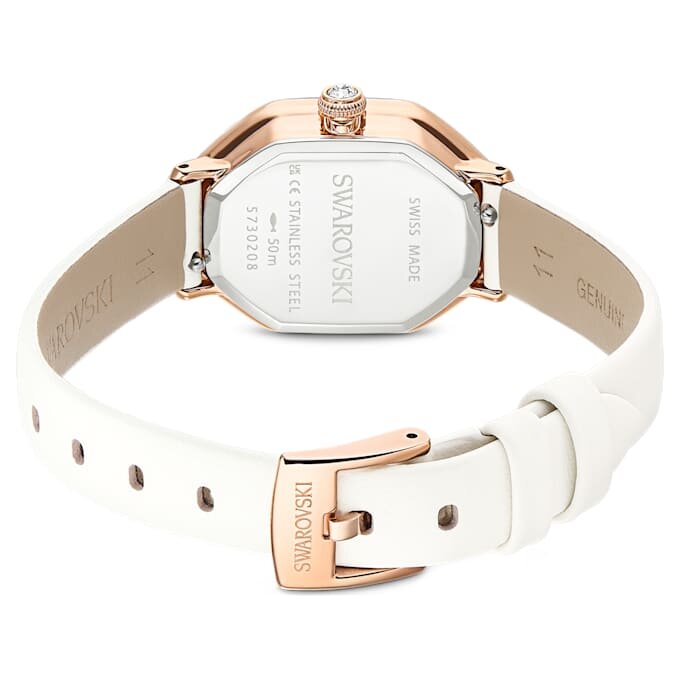 Dextera Octagon Uhr Swiss Made, Lederarmband, Weiß, roségoldfarbenes Finish Dextera Octagon Uhr Swiss Made, Lederarmband, Weiß, roségoldfarbenes Finish