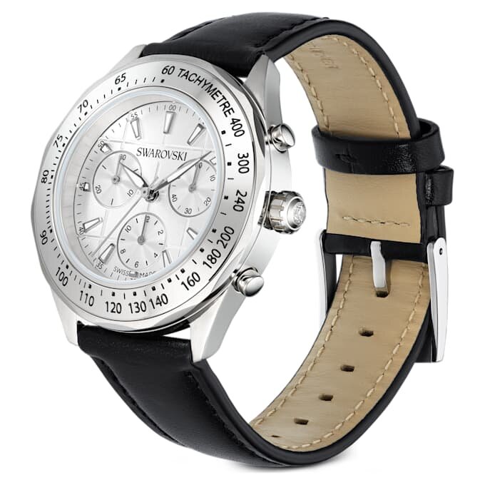Dextera Tachymeter-Uhr Swiss Made, Lederarmband, silberfarben, Edelstahl Dextera Tachymeter-Uhr Swiss Made, Lederarmband, silberfarben, Edelstahl