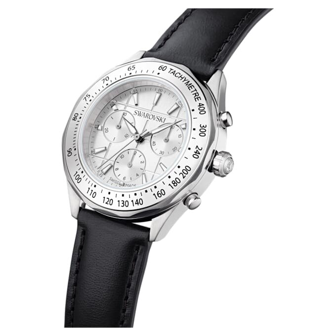 Dextera Tachymeter-Uhr Swiss Made, Lederarmband, silberfarben, Edelstahl Dextera Tachymeter-Uhr Swiss Made, Lederarmband, silberfarben, Edelstahl