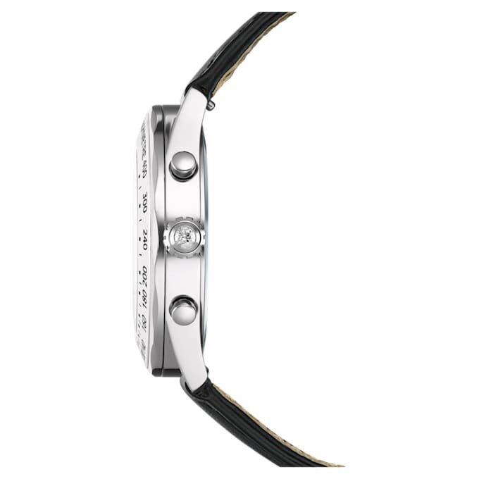 Dextera Tachymeter-Uhr Swiss Made, Lederarmband, silberfarben, Edelstahl Dextera Tachymeter-Uhr Swiss Made, Lederarmband, silberfarben, Edelstahl
