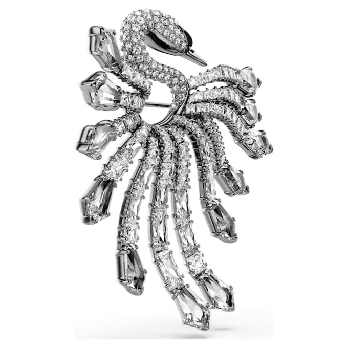 Die Brosche „Swan“ aus der Vienna-Kollektion, weiß, rutheniumbeschichtet Die Brosche „Swan“ aus der Vienna-Kollektion, weiß, rutheniumbeschichtet