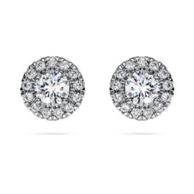 Eternity-Halo-Ohrringe mit im Labor gezüchteten Diamanten, 0,75 Karat insgesamt, runde Form, 14 Karat Weißgold