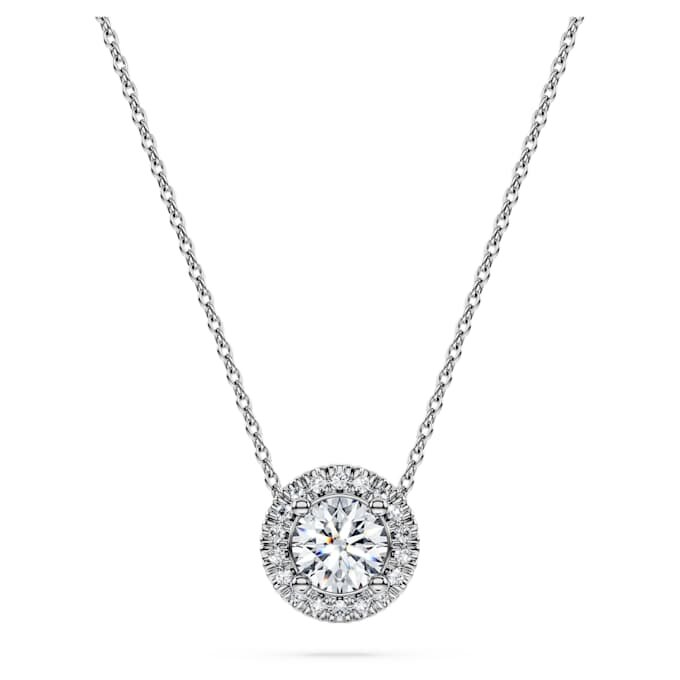 Eternity-Halo-Solitär-Anhänger mit im Labor gezüchteten Diamanten, 0,59 Karat insgesamt, runde Form, 14 Karat Weißgold Eternity-Halo-Solitär-Anhänger mit im Labor gezüchteten Diamanten, 0,59 Karat insgesamt, runde Form, 14 Karat Weißgold