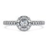 Eternity-Halo-Solitärring mit im Labor gezüchteten Diamanten, 0,45 Karat insgesamt, runde Form, Sterlingsilber