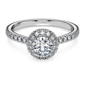 Eternity-Halo-Solitärring mit im Labor gezüchteten Diamanten, 0,8 Karat insgesamt, runde Form, 14 Karat Weißgold Eternity-Halo-Solitärring mit im Labor gezüchteten Diamanten, 0,8 Karat insgesamt, runde Form, 14 Karat Weißgold