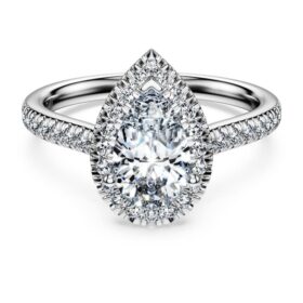 Eternity-Halo-Solitärring mit im Labor gezüchteten Diamanten, 1,3 Karat insgesamt, Birnenform, 14 Karat Weißgold Eternity-Halo-Solitärring mit im Labor gezüchteten Diamanten, 1,3 Karat insgesamt, Birnenform, 14 Karat Weißgold