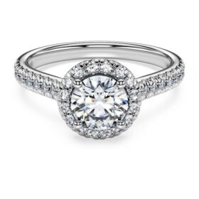 Eternity-Halo-Solitärring mit im Labor gezüchteten Diamanten, 1,33 Karat insgesamt, runde Form, 14-karätiges Weißgold Eternity-Halo-Solitärring mit im Labor gezüchteten Diamanten, 1,33 Karat insgesamt, runde Form, 14-karätiges Weißgold
