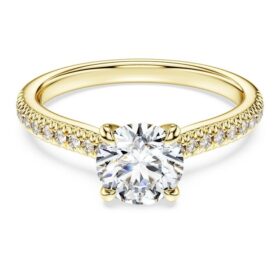Eternity-Solitärring mit im Labor gezüchteten Diamanten, 1,2 Karat insgesamt, runde Form, 14 Karat Gelbgold Eternity-Solitärring mit im Labor gezüchteten Diamanten, 1,2 Karat insgesamt, runde Form, 14 Karat Gelbgold