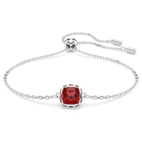 Geburtsstein-Armband mit quadratischem Schliff, Januar, rot, rhodiniert Geburtsstein-Armband mit quadratischem Schliff, Januar, rot, rhodiniert