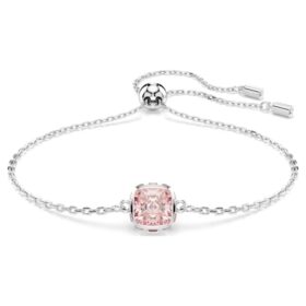 Geburtsstein-Armband mit quadratischem Schliff, Juni, Rosa, rhodiniert Geburtsstein-Armband mit quadratischem Schliff, Juni, Rosa, rhodiniert