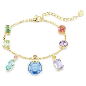 Gema-Armband mit gemischten Schliffen, hängenden Kristallen, mehrfarbig, goldfarben plattiert Gema-Armband mit gemischten Schliffen, hängenden Kristallen, mehrfarbig, goldfarben plattiert