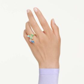Gema-Cocktailring mit gemischten Schliffen, mehrfarbig, goldfarben plattiert Gema-Cocktailring mit gemischten Schliffen, mehrfarbig, goldfarben plattiert