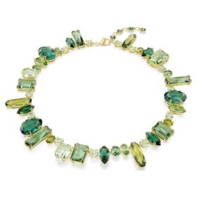 Gema-Halskette mit gemischten Schliffen, grün, goldfarben plattiert