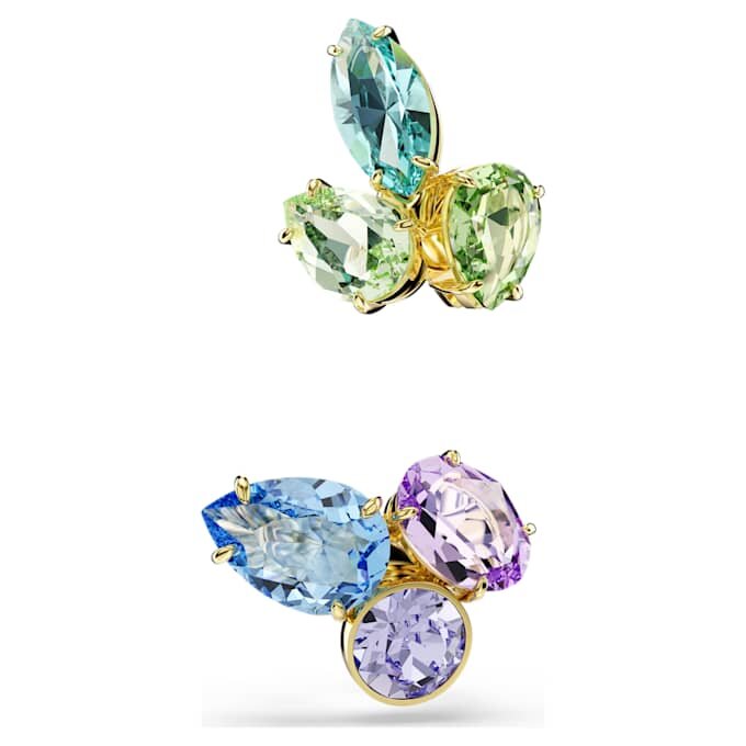 Gema Ohrklemmen – asymmetrisches Design, gemischte Schliffe, mehrfarbig, goldfarben plattiert Gema Ohrklemmen – asymmetrisches Design, gemischte Schliffe, mehrfarbig, goldfarben plattiert