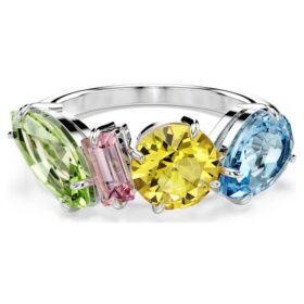 Gema-Ring mit gemischten Schliffen, mehrfarbig, rhodiniert Gema-Ring mit gemischten Schliffen, mehrfarbig, rhodiniert