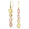 Gema-Tropfenohrringe, asymmetrisches Design, gemischte Schliffe, rosa, goldfarben plattiert