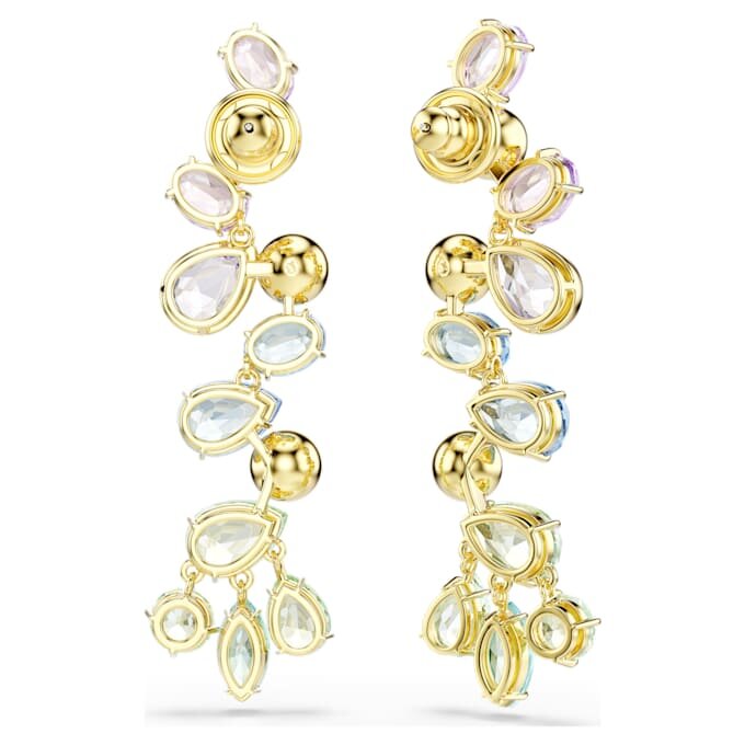 Gema-Tropfenohrringe mit gemischten Schliffen, Kronleuchter-Stil, lang, mehrfarbig, goldfarben plattiert Gema-Tropfenohrringe mit gemischten Schliffen, Kronleuchter-Stil, lang, mehrfarbig, goldfarben plattiert