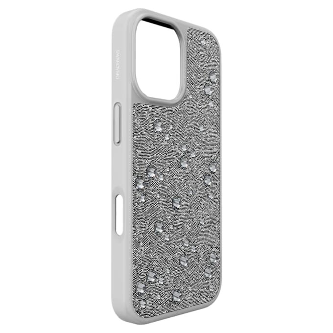 High Smartphone-Hülle mit flachen Kristallen auf der Rückseite, iPhone® 17, silberfarben High Smartphone-Hülle mit flachen Kristallen auf der Rückseite, iPhone® 17, silberfarben