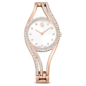 Hyperbola Armreihuhr, Swiss Made, Metallarmband, Roségoldfarben, roségoldfarbene Oberfläche
