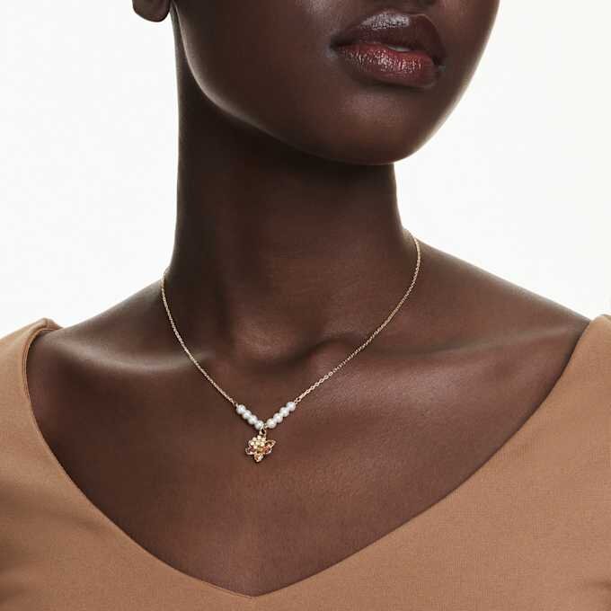 Idyllia-Anhänger Kristallperle, gemischte Schliffe, Blume, mehrfarbig, goldfarben plattiert Idyllia-Anhänger Kristallperle, gemischte Schliffe, Blume, mehrfarbig, goldfarben plattiert