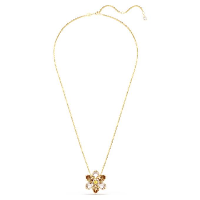 Idyllia-Anhänger und -Brosche mit gemischten Schliffen, Blume, mehrfarbig, goldfarben plattiert Idyllia-Anhänger und -Brosche mit gemischten Schliffen, Blume, mehrfarbig, goldfarben plattiert