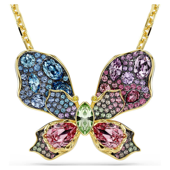 Idyllia Anhänger und Brosche mit gemischten Schliffen, Pavé, Schmetterling, mehrfarbig, goldfarben plattiert Idyllia Anhänger und Brosche mit gemischten Schliffen, Pavé, Schmetterling, mehrfarbig, goldfarben plattiert