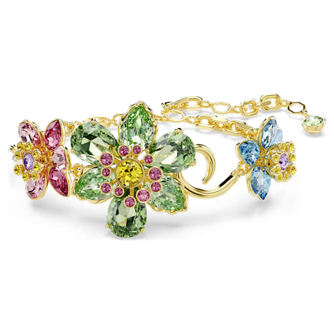 Idyllia-Armband mit gemischten Schliffen, Blume, mehrfarbig, goldfarben plattiert Idyllia-Armband mit gemischten Schliffen, Blume, mehrfarbig, goldfarben plattiert