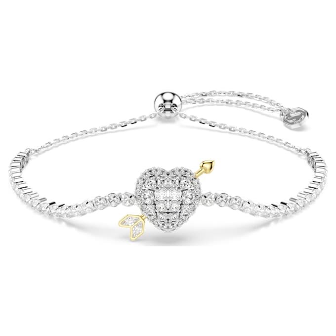 Idyllia-Armband mit gemischten Schliffen, Herz mit Pfeil, weiß, rhodiniert Idyllia-Armband mit gemischten Schliffen, Herz mit Pfeil, weiß, rhodiniert