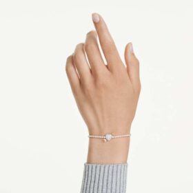 Idyllia-Armband mit gemischten Schliffen, Herz mit Pfeil, weiß, vergoldet