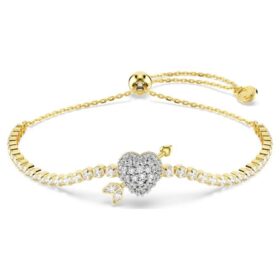 Idyllia-Armband mit gemischten Schliffen, Herz mit Pfeil, weiß, vergoldet