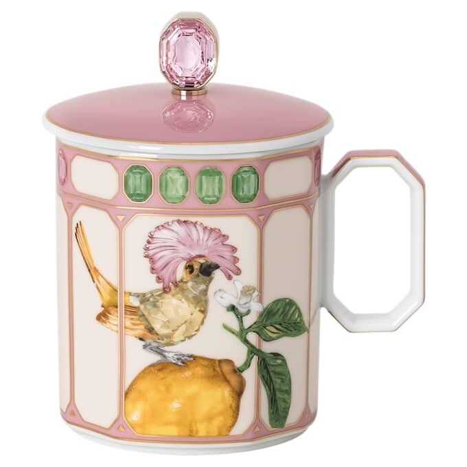 Idyllia-Becher aus Porzellan, Kristalldruck-Motiv, Fliegenschnäpper, Rosa Idyllia-Becher aus Porzellan, Kristalldruck-Motiv, Fliegenschnäpper, Rosa