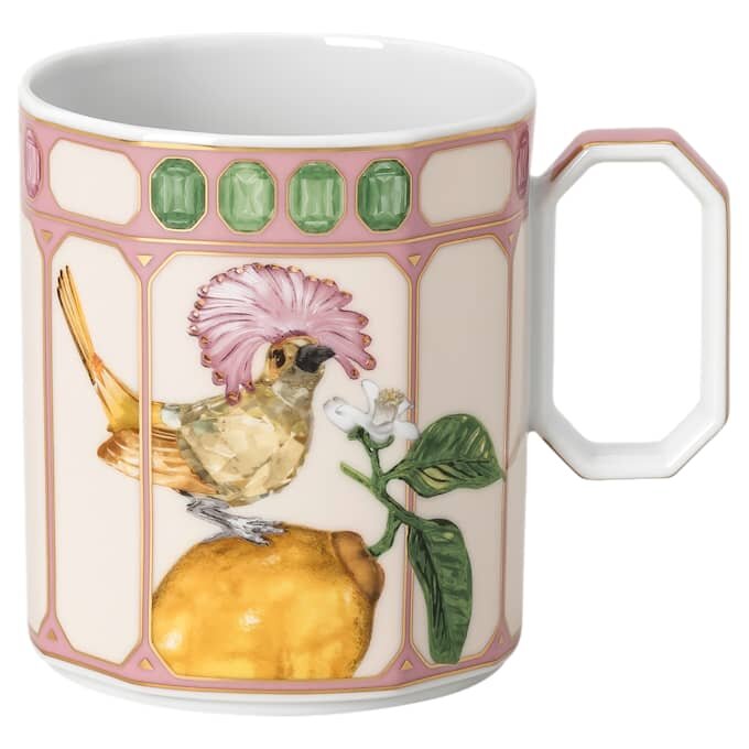Idyllia-Becher aus Porzellan, Kristalldruck-Motiv, Fliegenschnäpper, Rosa Idyllia-Becher aus Porzellan, Kristalldruck-Motiv, Fliegenschnäpper, Rosa