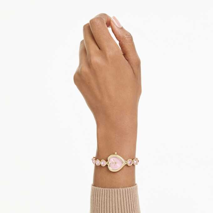 Idyllia Heart Uhr mit Kristall-Armband, rosa, goldfarben Idyllia Heart Uhr mit Kristall-Armband, rosa, goldfarben