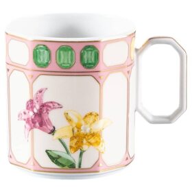 Idyllia Kaffeetasse mit Untertasse aus Porzellan, Kristall-Print-Motiv, Blumen, mehrfarbig