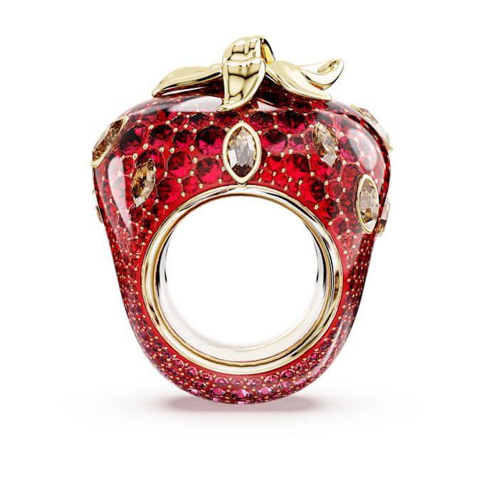 Idyllia-Motiv-Ring mit gemischten Schliffen, Erdbeere, Rot, vergoldet Idyllia-Motiv-Ring mit gemischten Schliffen, Erdbeere, Rot, vergoldet
